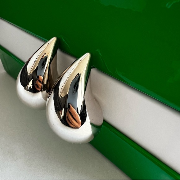 14K White Gold Plated Large Teardrop Earrings - Picture 4 of 12